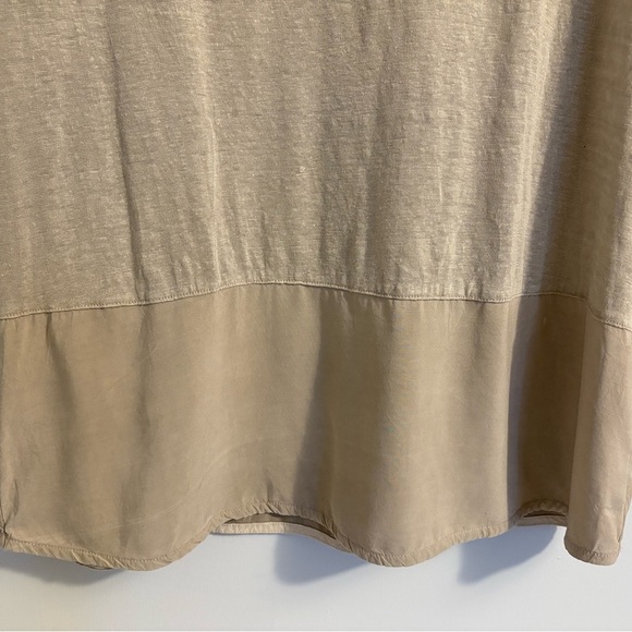 Charlie B Tan/Beige V Neck 100% Linen Short Sleeve Top Beachy Womens Size XL - Picture 4 of 11